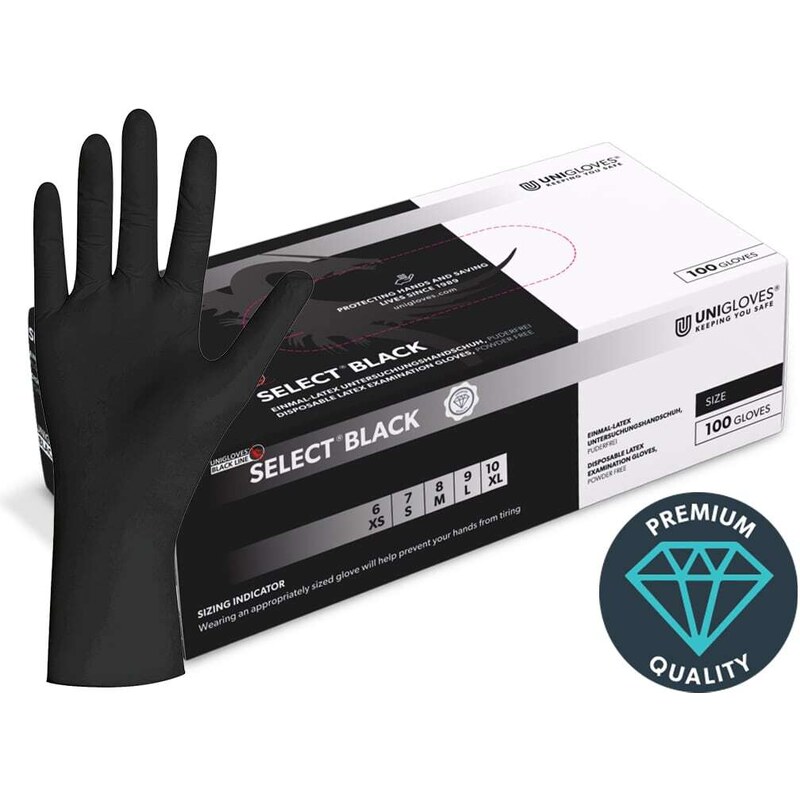 UNIGLOVES Latexové rukavice černé - Select Black, 100 ks - GLAMI.cz