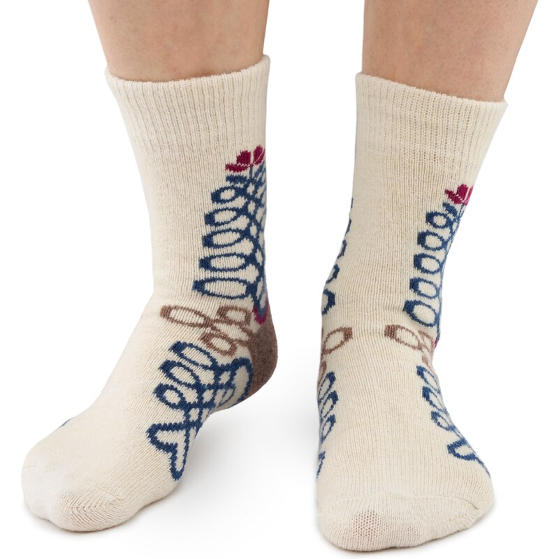 Vlnka Ponožky s ovčí vlnou Merino s lidovým vzorem přírodní