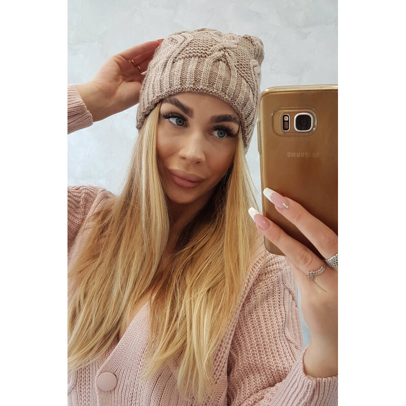 K-Fashion Fleecová čepice Sylwia K244 tmavě béžová 87647498