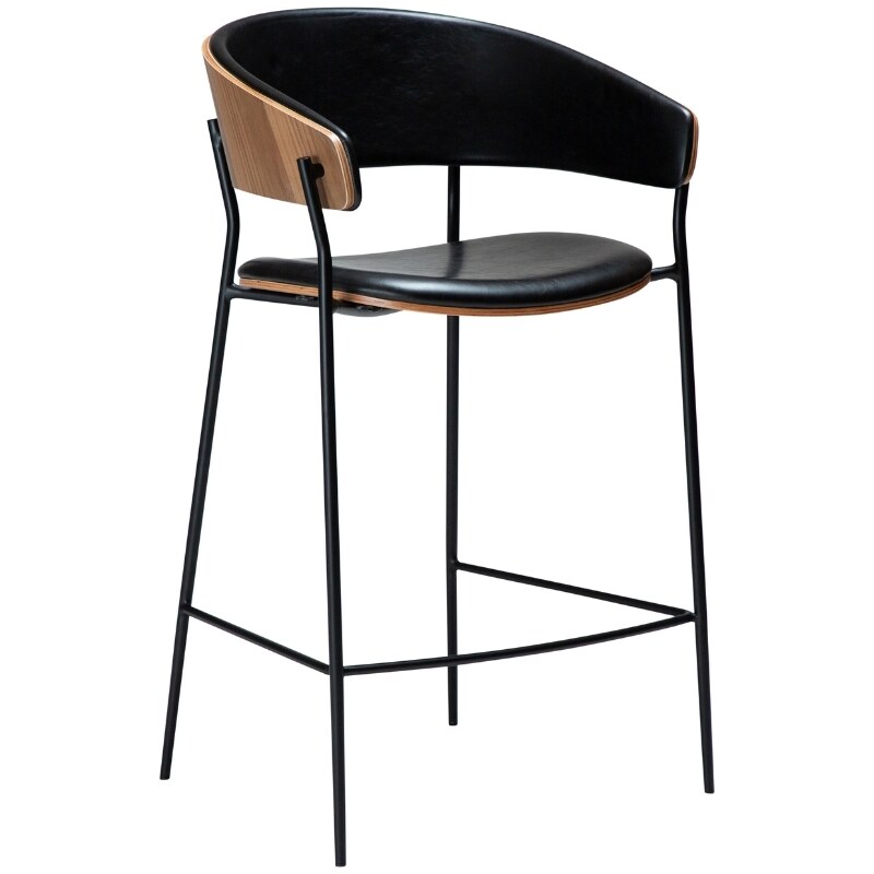 ​​​​​Dan-Form Ořechová barová židle DAN-FORM Crib s koženkovým sedákem 63 cm