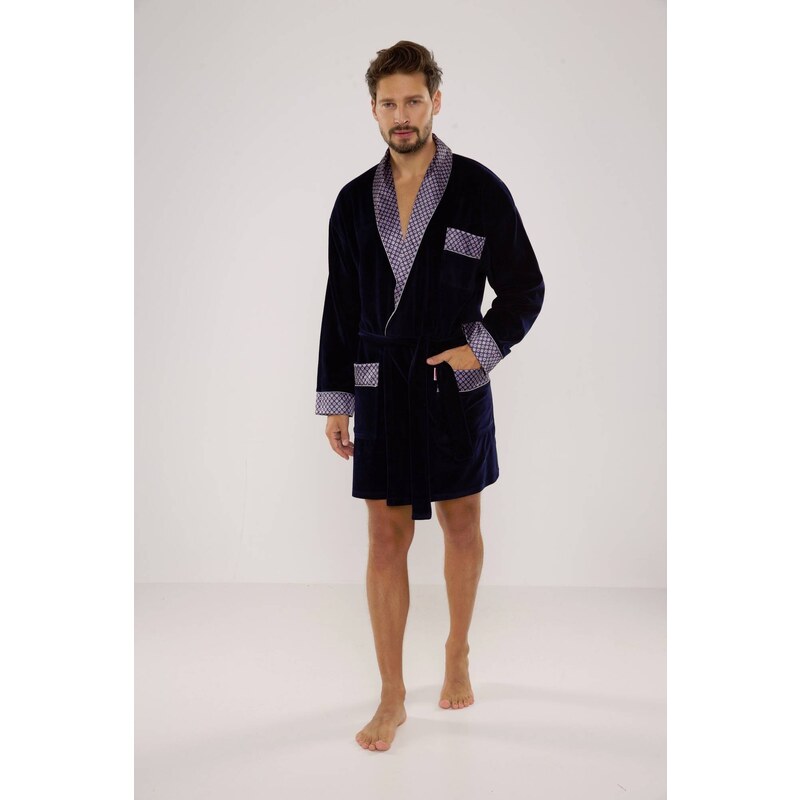 Men's bathrobe De Lafense 772 Bonjour short M-2XL navy blue 042