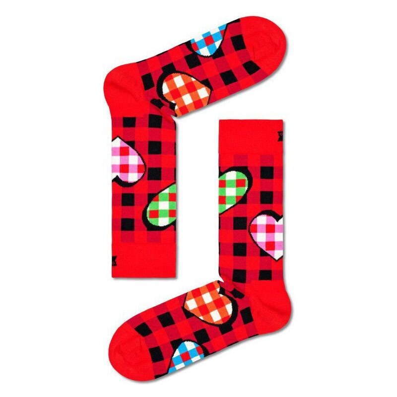 PONOŽKY HAPPY SOCKS Checked Heart - červená - 87652176
