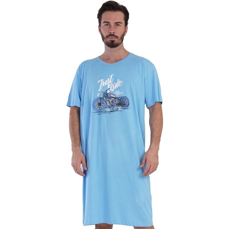 Naspani Nebesky modrá noční košile pro muže s motorkou - PROSTĚ JEĎ 1P1579