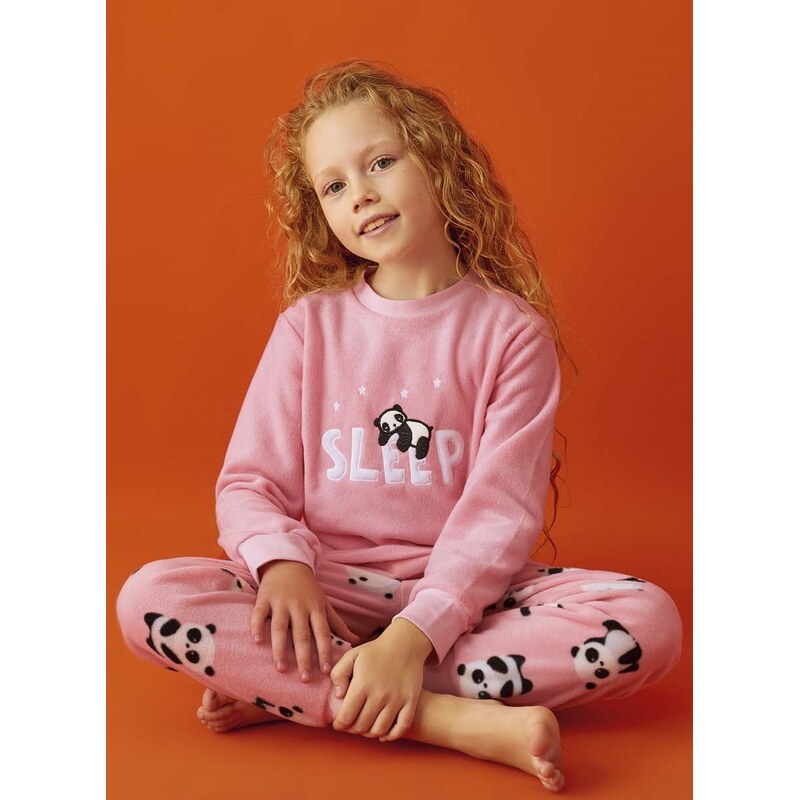 Naspani Růžové luxusní hřejivé dívčí pyžamo SLEEP spící panda