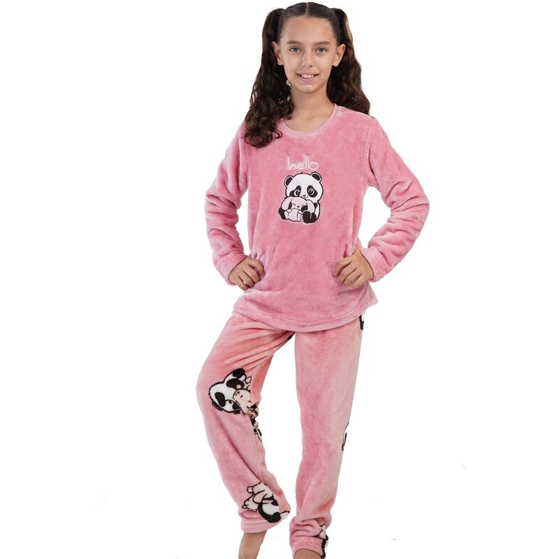Naspani Růžové i černobílé pyžamo extra teplé huňaté holčičí hello PANDA 1T0445