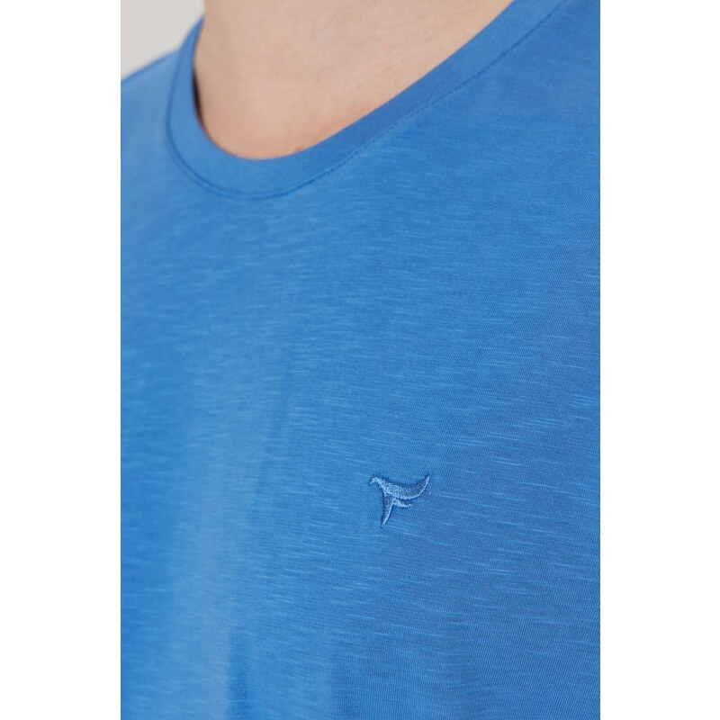 ALTINYILDIZ CLASSICS Pánské tričko s logem Indigo Slim Fit Slim Fit s kulatým výstřihem 100% bavlna.