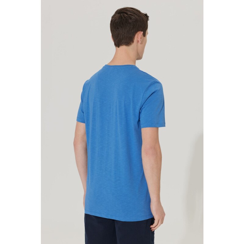 ALTINYILDIZ CLASSICS Pánské tričko s logem Indigo Slim Fit Slim Fit s kulatým výstřihem 100% bavlna.