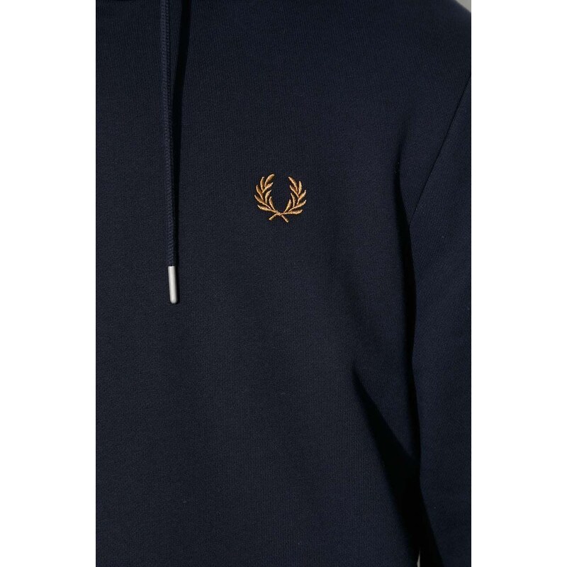 Bavlněná mikina Fred Perry pánská, tmavomodrá barva, s kapucí, hladká, M2643.R63