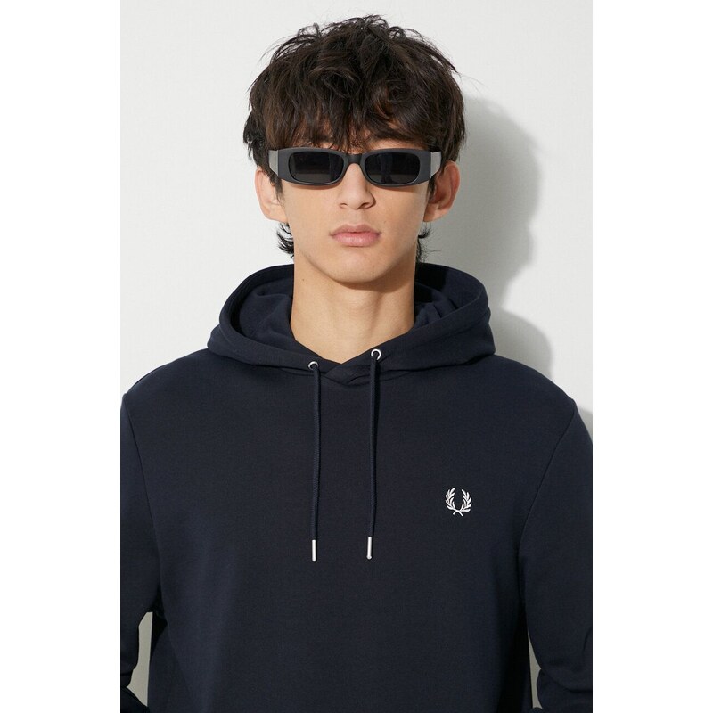 Bavlněná mikina Fred Perry pánská, tmavomodrá barva, s kapucí, s aplikací, M2643.248