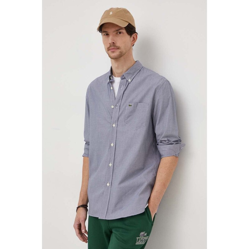 Košile Lacoste tmavomodrá barva, regular, s límečkem button-down