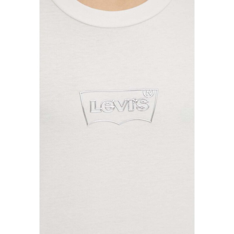 Bavlněné tričko s dlouhým rukávem Levi's bílá barva, s potiskem