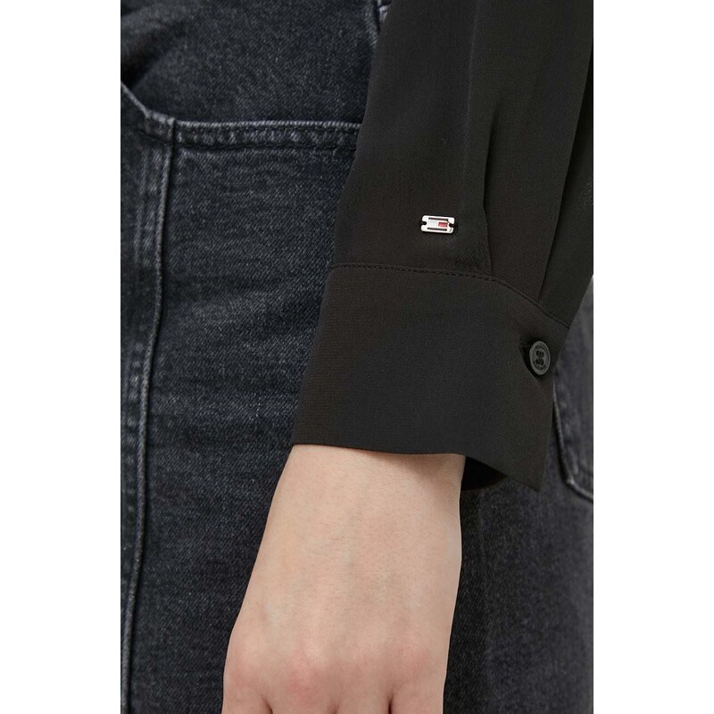 Košile Tommy Hilfiger dámská, černá barva, relaxed, s klasickým límcem
