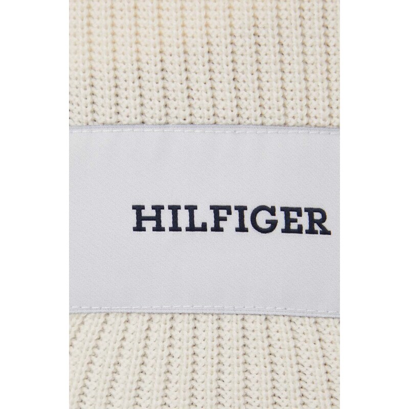 Bavlněný svetr Tommy Hilfiger béžová barva, s pologolfem