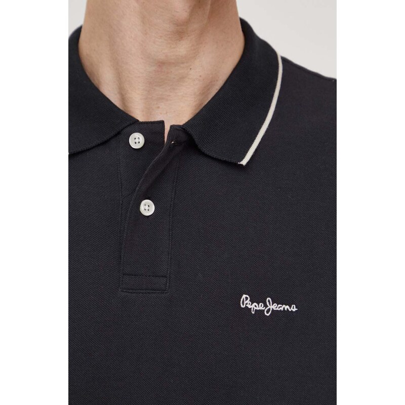 Bavlněné polo tričko Pepe Jeans Hans černá barva