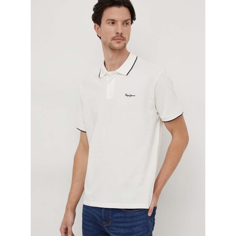 Bavlněné polo tričko Pepe Jeans Hans béžová barva