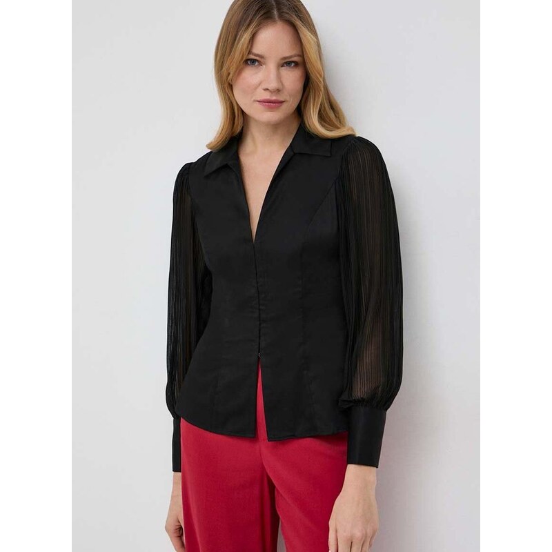 Košile Guess AMARA dámská, černá barva, slim, s klasickým límcem, W4RH16 WAF10