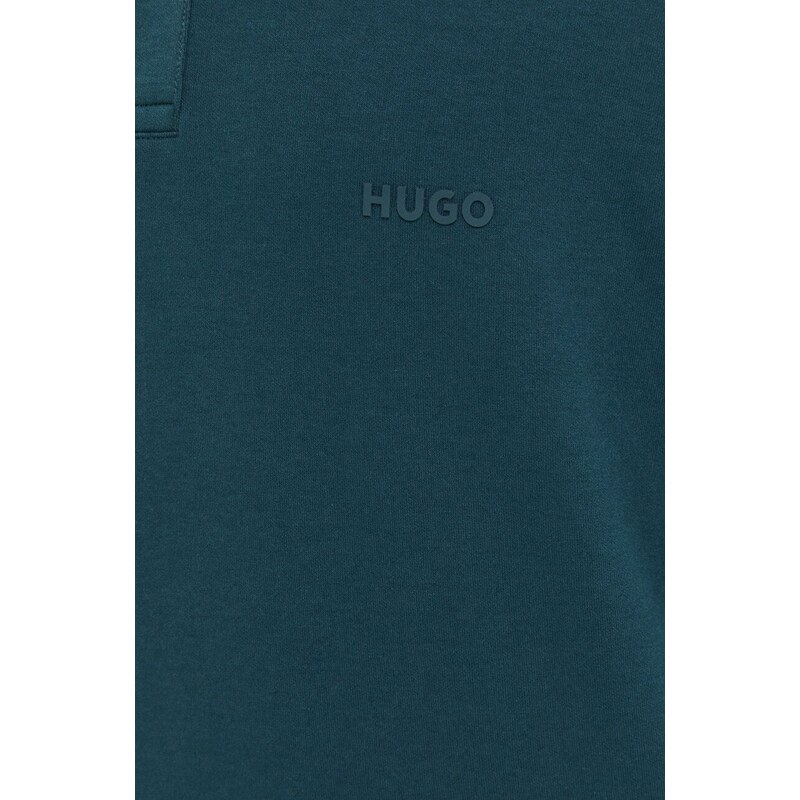 Tričko s dlouhým rukávem HUGO zelená barva, s aplikací