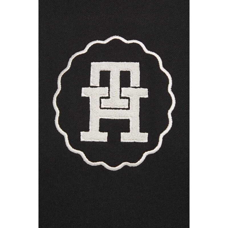Bavlněná mikina Tommy Hilfiger dámská, černá barva, s aplikací