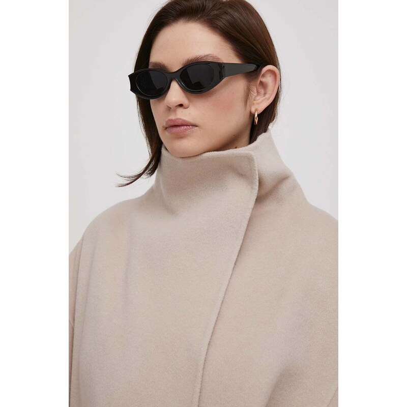 Vlněný kabát Calvin Klein šedá barva, přechodný, oversize