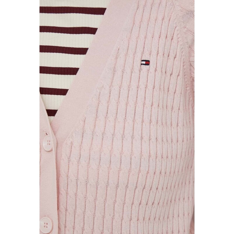 Bavlněný kardigan Tommy Hilfiger růžová barva, lehký