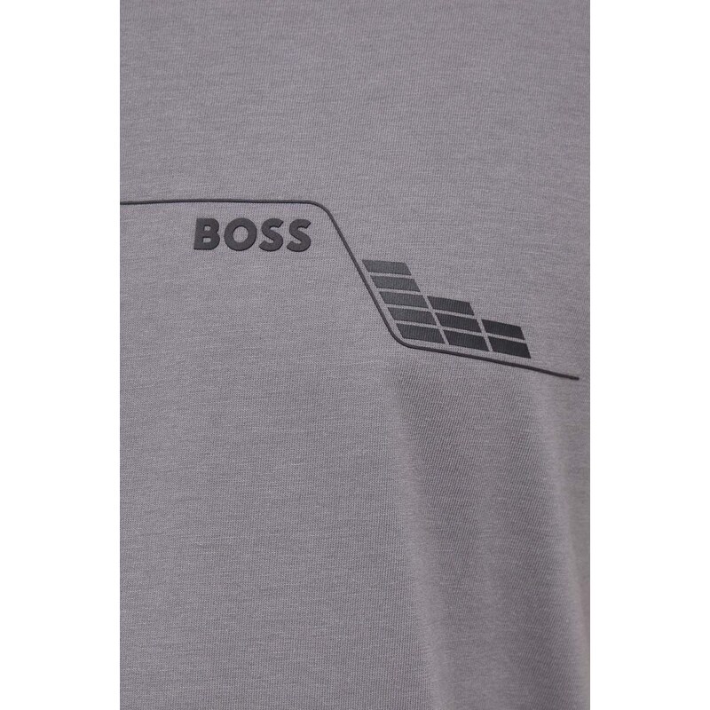 Bavlněné tričko Boss Green šedá barva, s potiskem