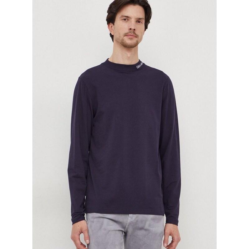 Tričko s dlouhým rukávem Calvin Klein tmavomodrá barva