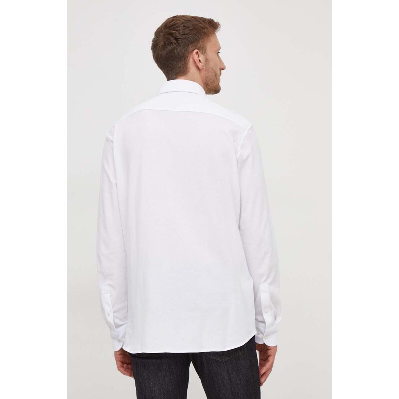 Košile BOSS bílá barva, relaxed, s klasickým límcem