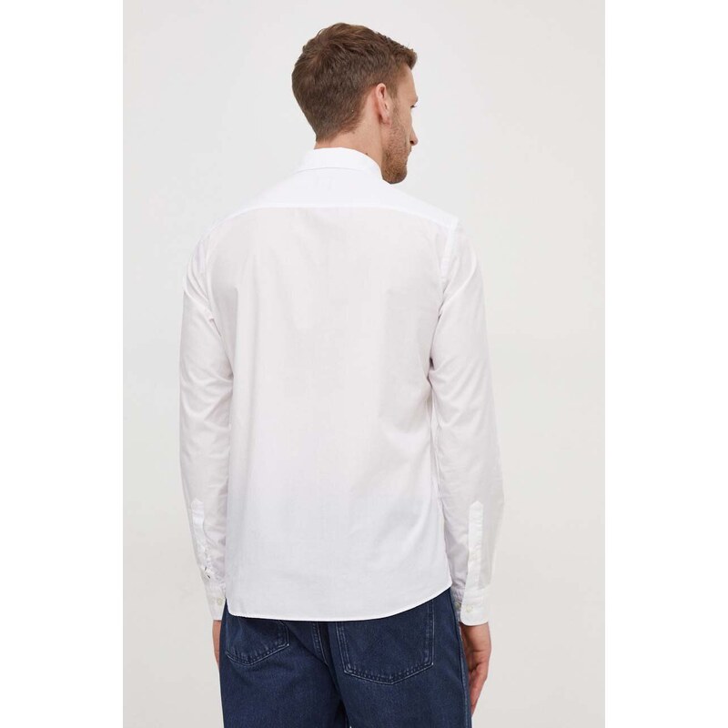 Košile BOSS bílá barva, slim, s klasickým límcem