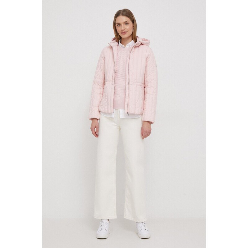 Péřová bunda Tommy Hilfiger dámská, růžová barva, zimní