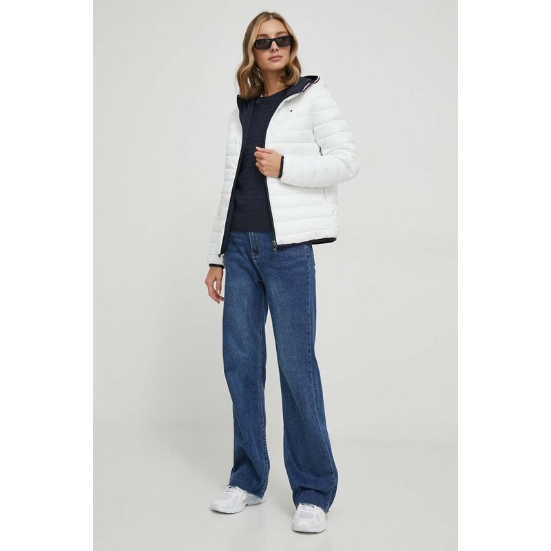 Oboustranná bunda Tommy Hilfiger dámská, bílá barva, přechodná