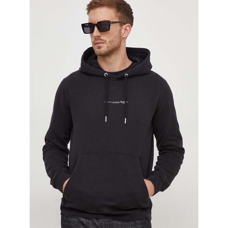 Bavlněná mikina Pepe Jeans Dave Hoodie pánská, černá barva, s kapucí, s potiskem