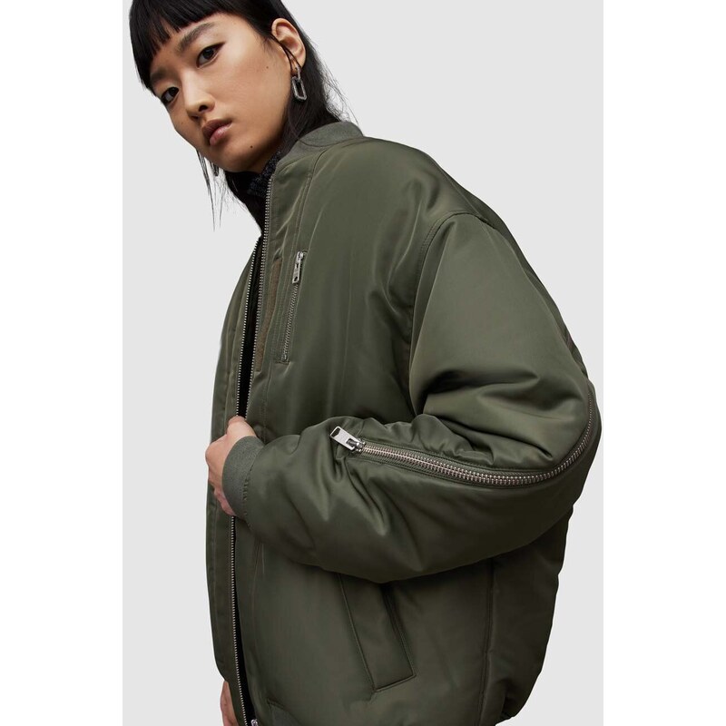 Bomber bunda AllSaints Scout zelená barva, zimní, oversize