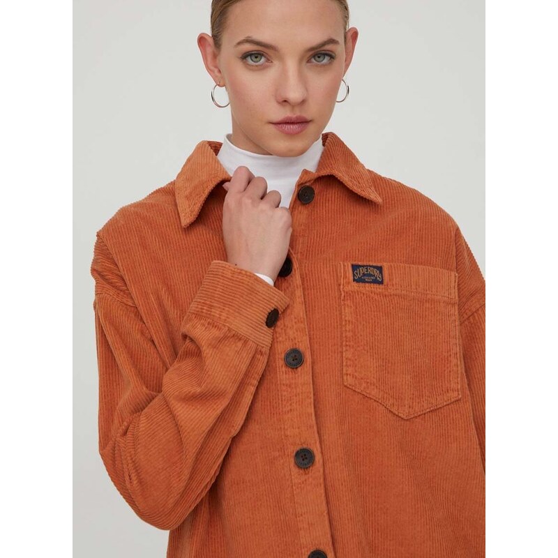 Manšestrová košile Superdry oranžová barva, relaxed, s klasickým límcem