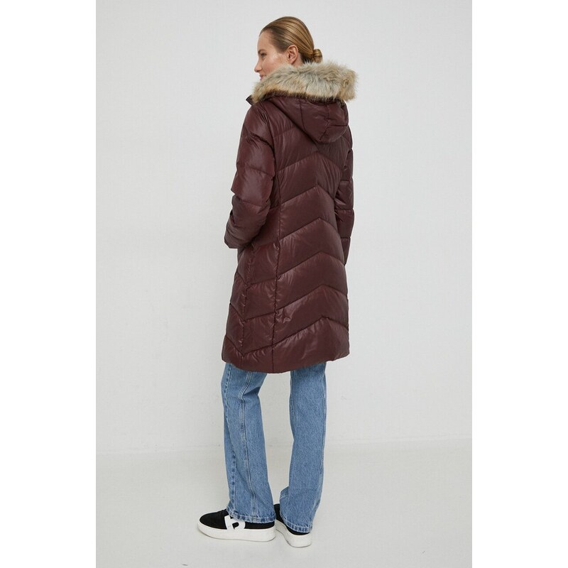 Péřová bunda Calvin Klein dámská, vínová barva, zimní