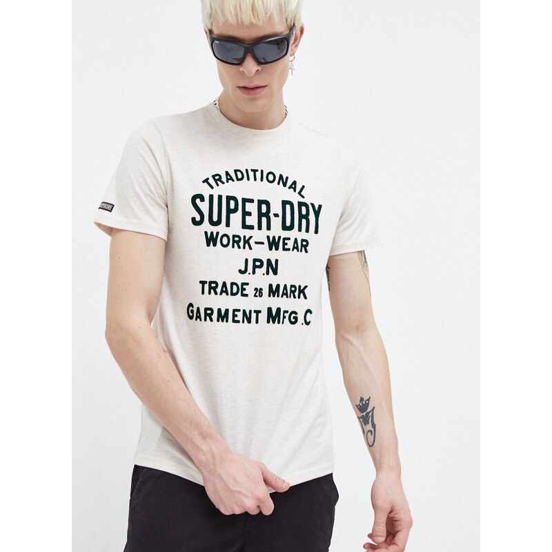 Tričko Superdry béžová barva, s potiskem