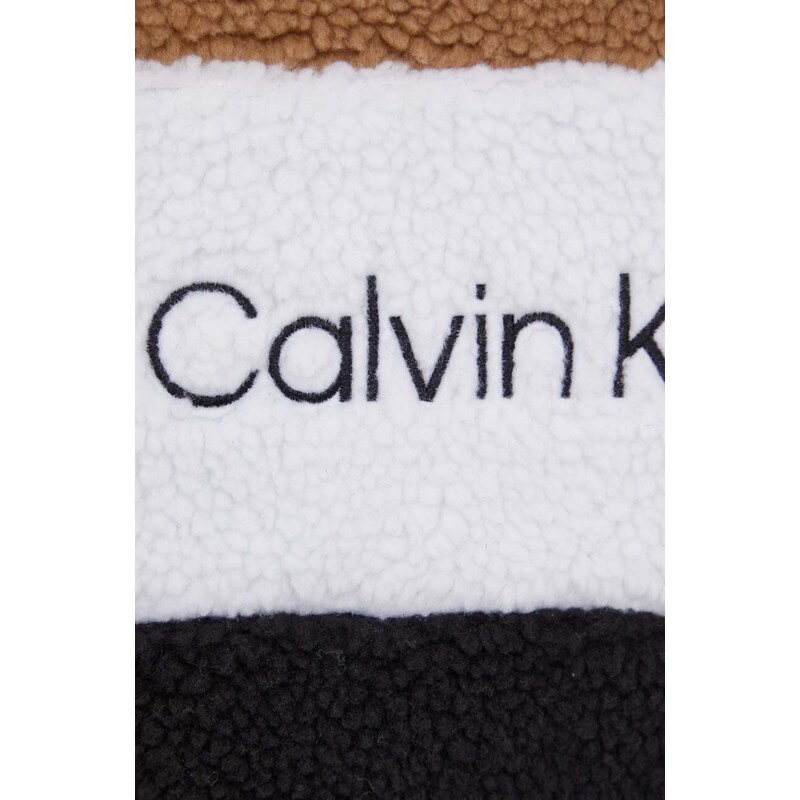 Polarová mikina Calvin Klein Jeans černá barva, s kapucí