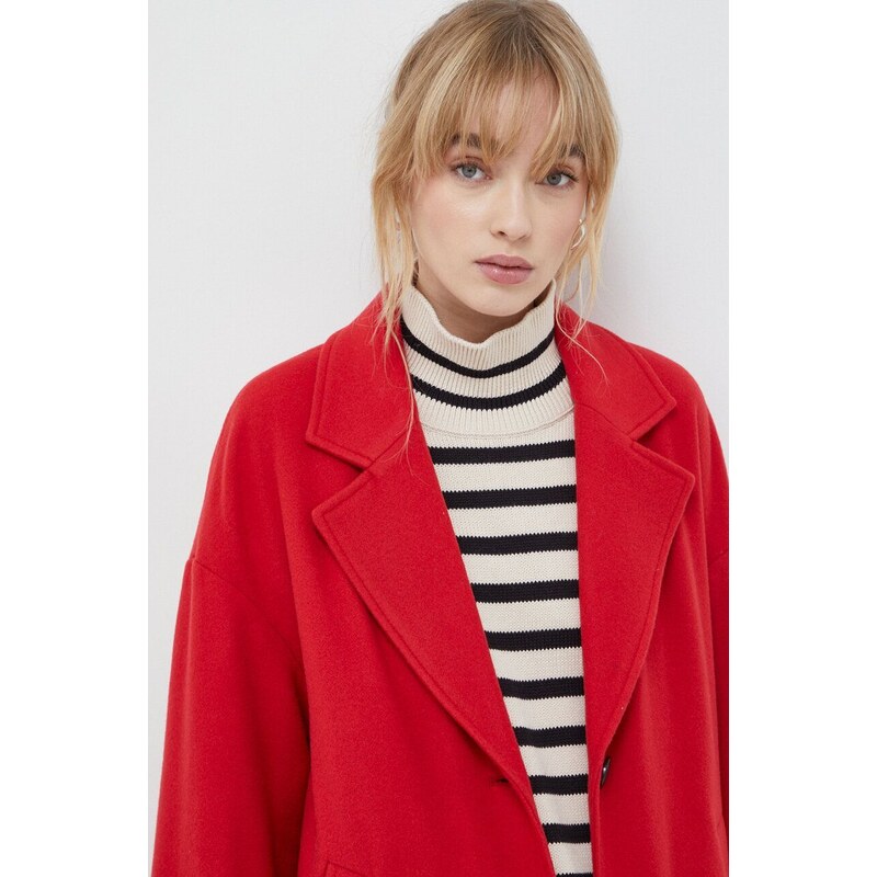 Vlněný kabát Marc O'Polo červená barva, přechodný