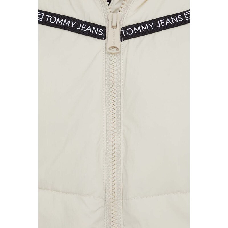 Bunda Tommy Jeans dámská, béžová barva, zimní, oversize