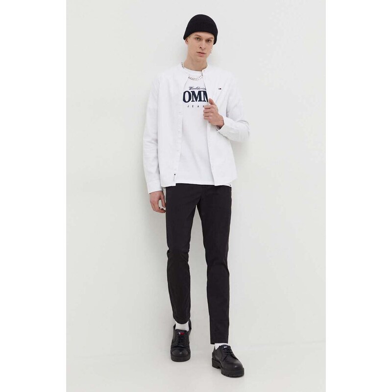 Košile Tommy Jeans bílá barva, regular, se stojáčkem