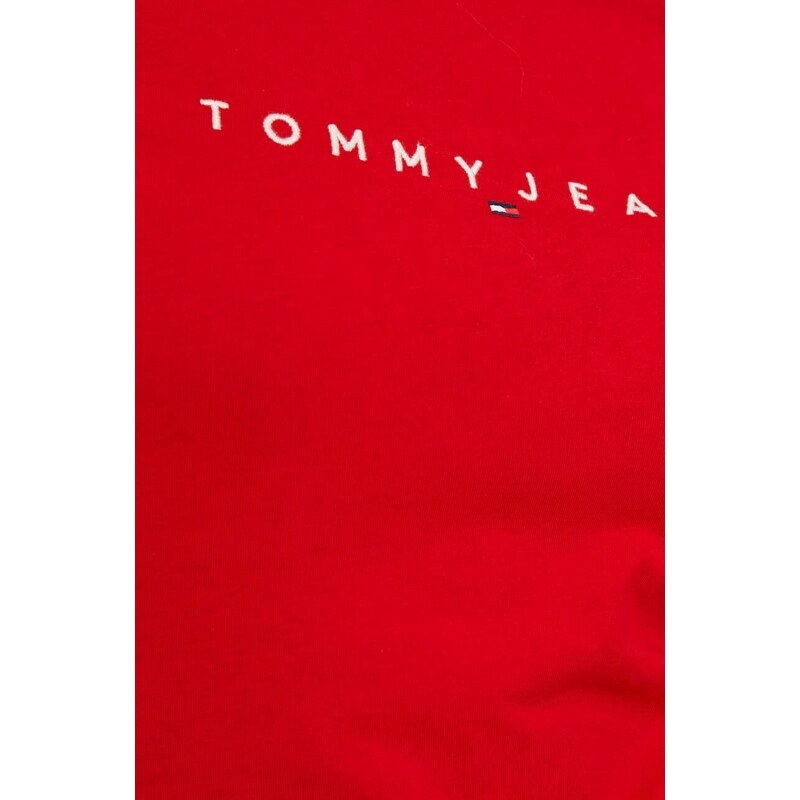 Bavlněné tričko s dlouhým rukávem Tommy Jeans červená barva