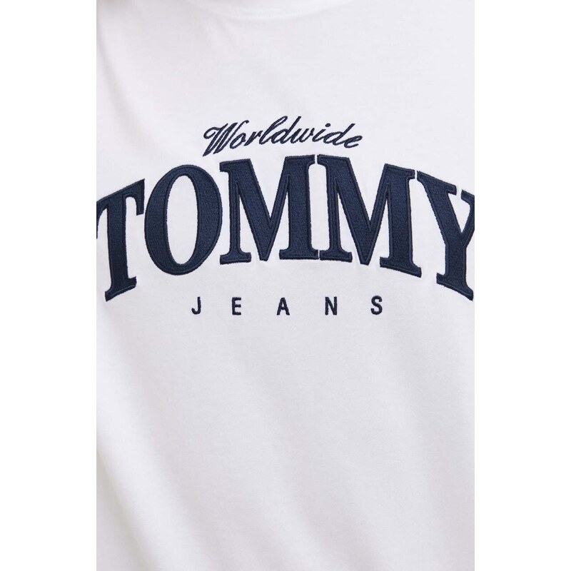 Bavlněné tričko Tommy Jeans bílá barva, s potiskem