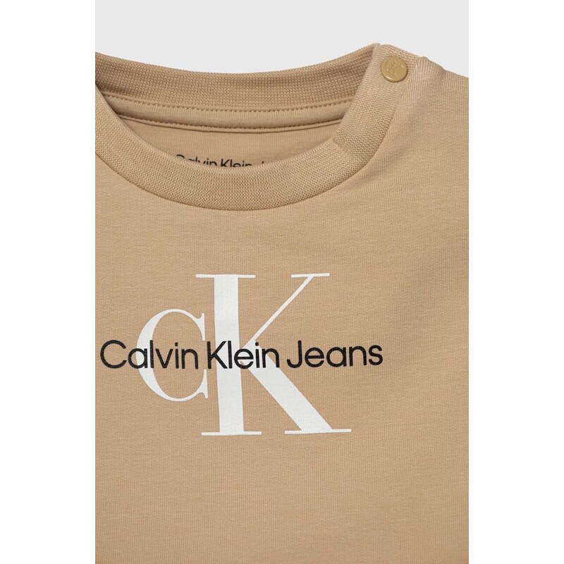 Dětská bavlněná souprava Calvin Klein Jeans béžová barva