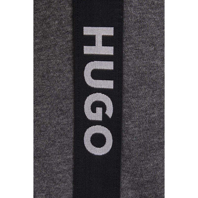 Bavlněná mikina HUGO šedá barva, s aplikací