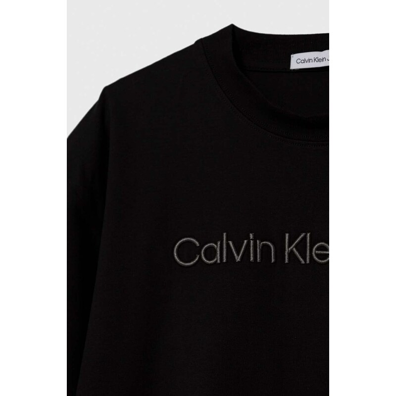 Dětské tričko Calvin Klein Jeans černá barva, s aplikací