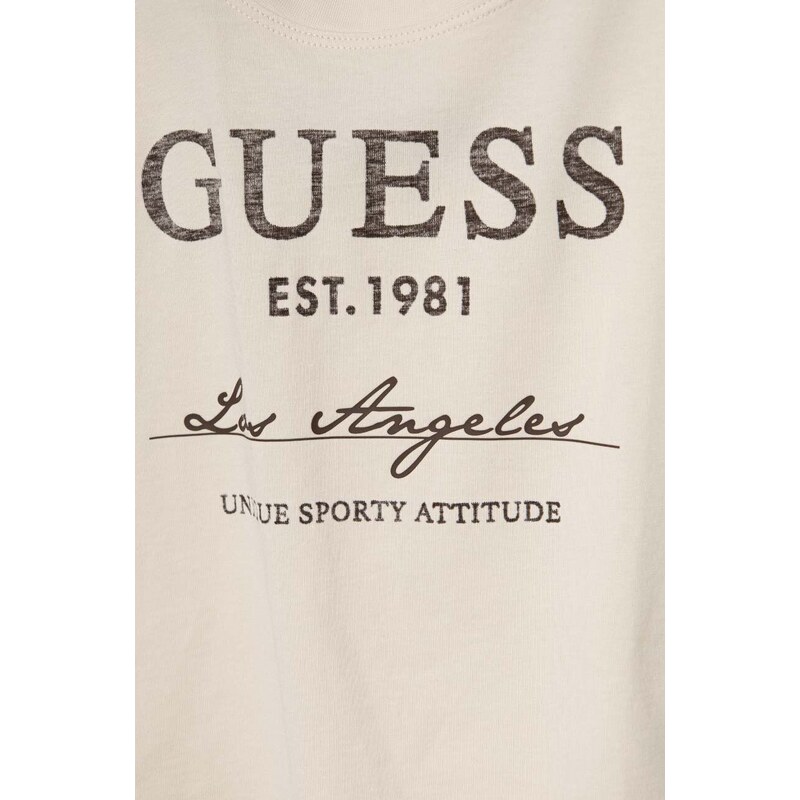 Bavlněné tričko Guess béžová barva