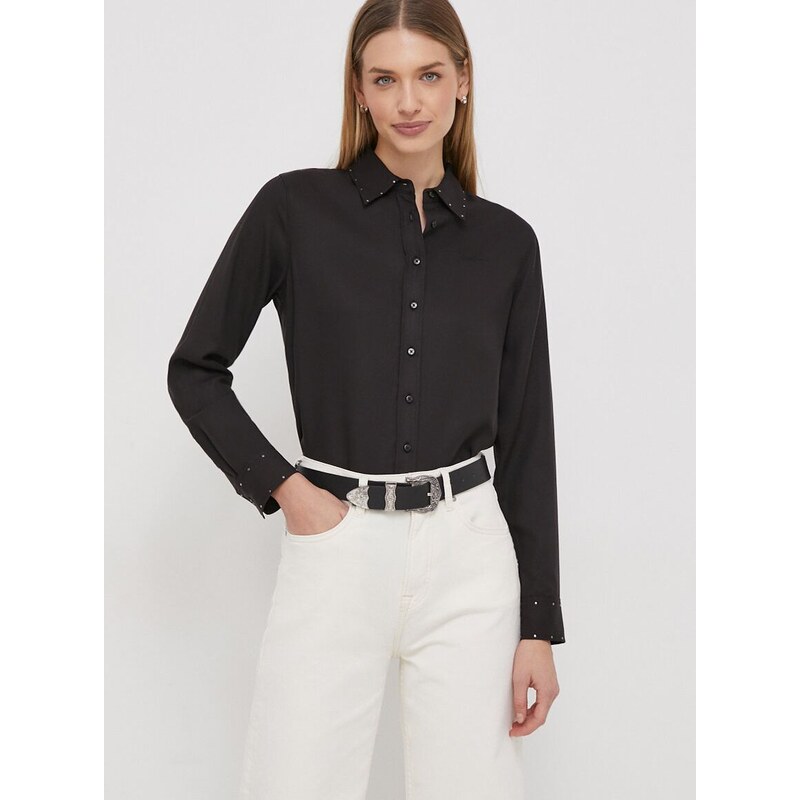 Košile Pepe Jeans ANETTE dámská, černá barva, regular, s klasickým límcem