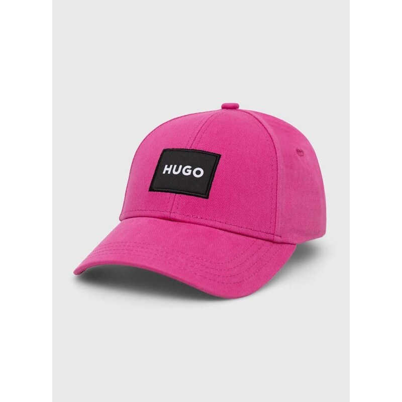 Bavlněná baseballová čepice HUGO růžová barva, s aplikací