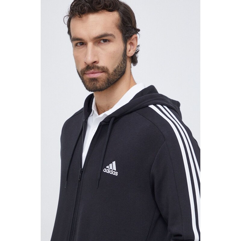 Mikina adidas pánská, černá barva, s kapucí, s aplikací, IB4029