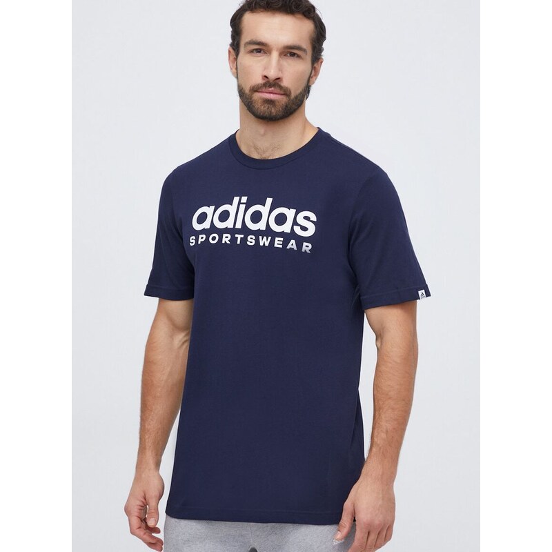 Bavlněné tričko adidas tmavomodrá barva, s potiskem, IW8834