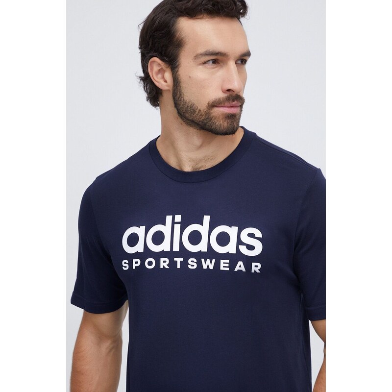 Bavlněné tričko adidas tmavomodrá barva, s potiskem, IW8834